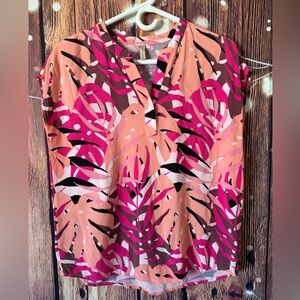 Tropical Pink Leaf Print Blouse